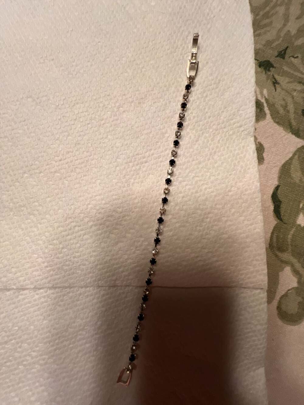Silver-Tone Alternating Black and Clear Rhinestone Tennis Bracelet with Box Clas